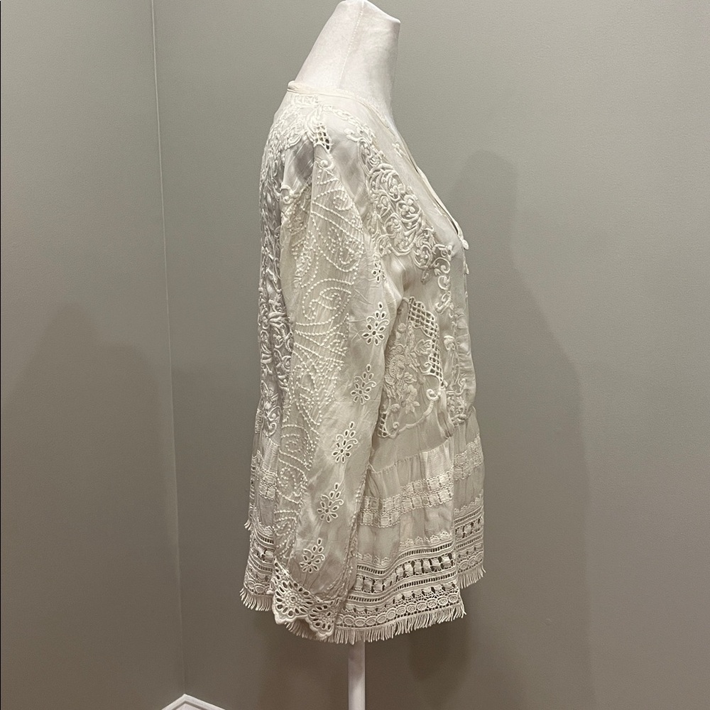 Johnny Was Cream Embroidered Button-Up Top - Picture 7 of 11